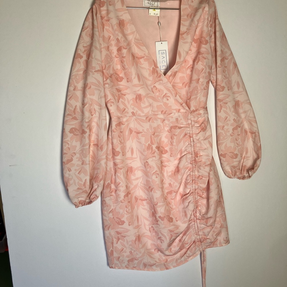 XL Bardot Pink Floral Dress Sage Brand Puff Sleeves